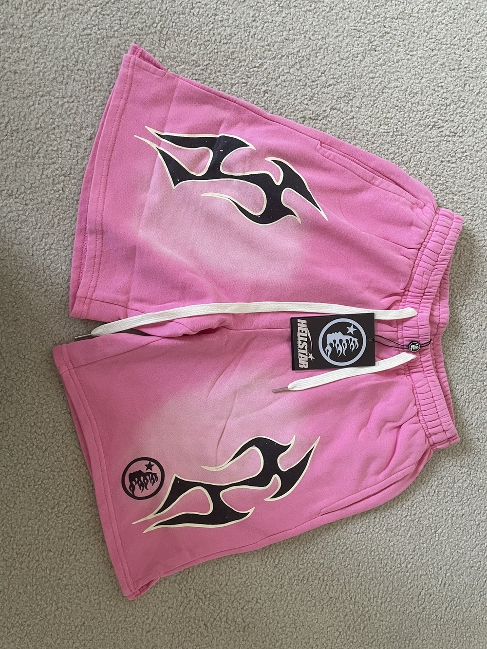 Pink Flame Graphic Athletic Shorts with Drawstring Waist